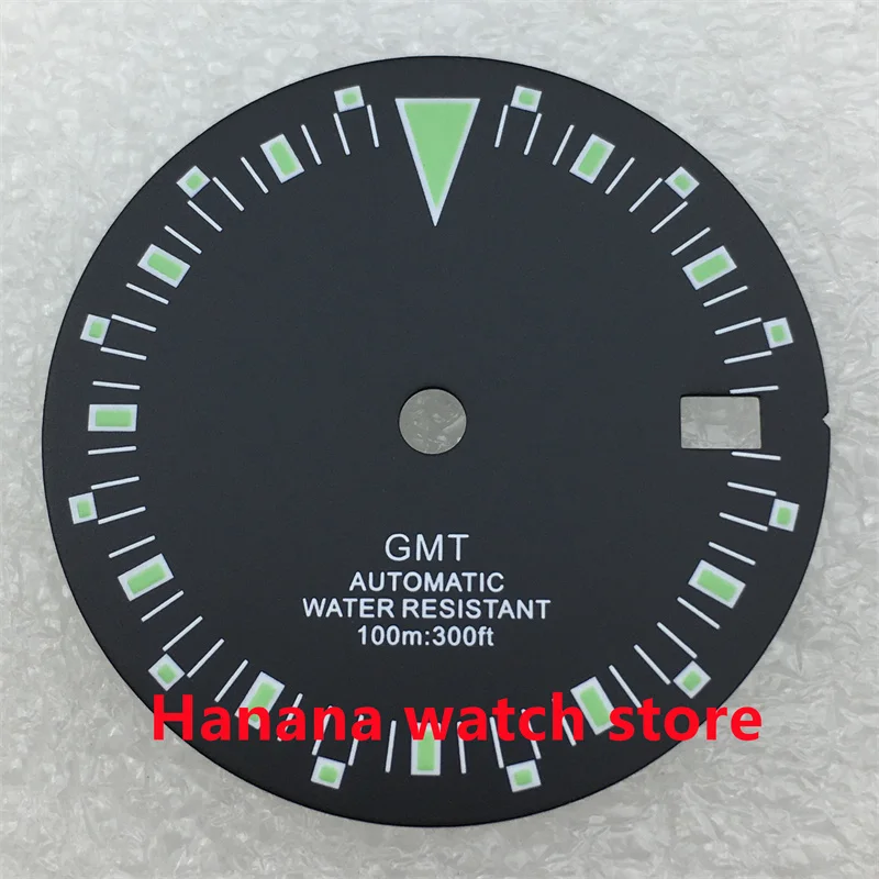 BLIGER 29mm black dial green luminous index suitable for NH34 movement watch accessories