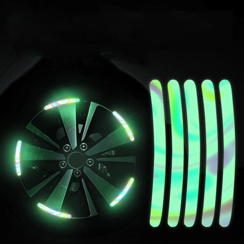 20pcs Strong Self-Adhesive Reflective Strips Bumper Wheel Hub Sticker Warning Safety Scratch Protector Cover Decorative Rim Car