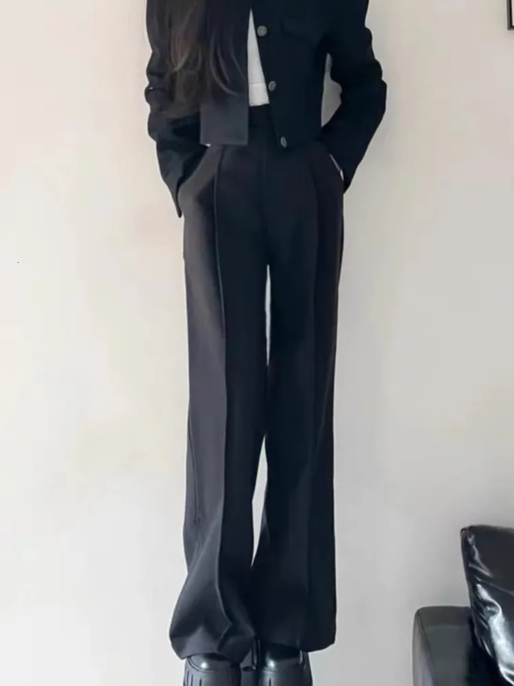 Women Fashion Elegant Casual Business Black Trousers Suit Vintage Crop Blazer Jackets and Pants Two Pieces Set Female Pantsuits 240329