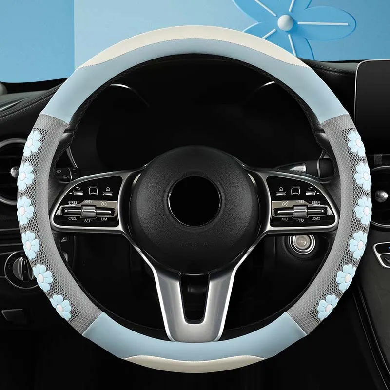 Material Napa Brightly Leather Colored Car Steering Wheel Cover Universal Auto ddmysmile Parts Non-Slip Wear-Resistant 38Cm Smile