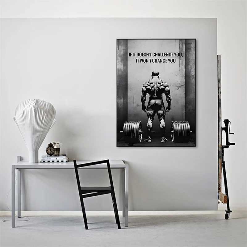 Challenge Change You Motivational Poster Modern Wall Art Black and White Canvas Painting Printing Spoer Picture for Home Gym Room Decor W241109