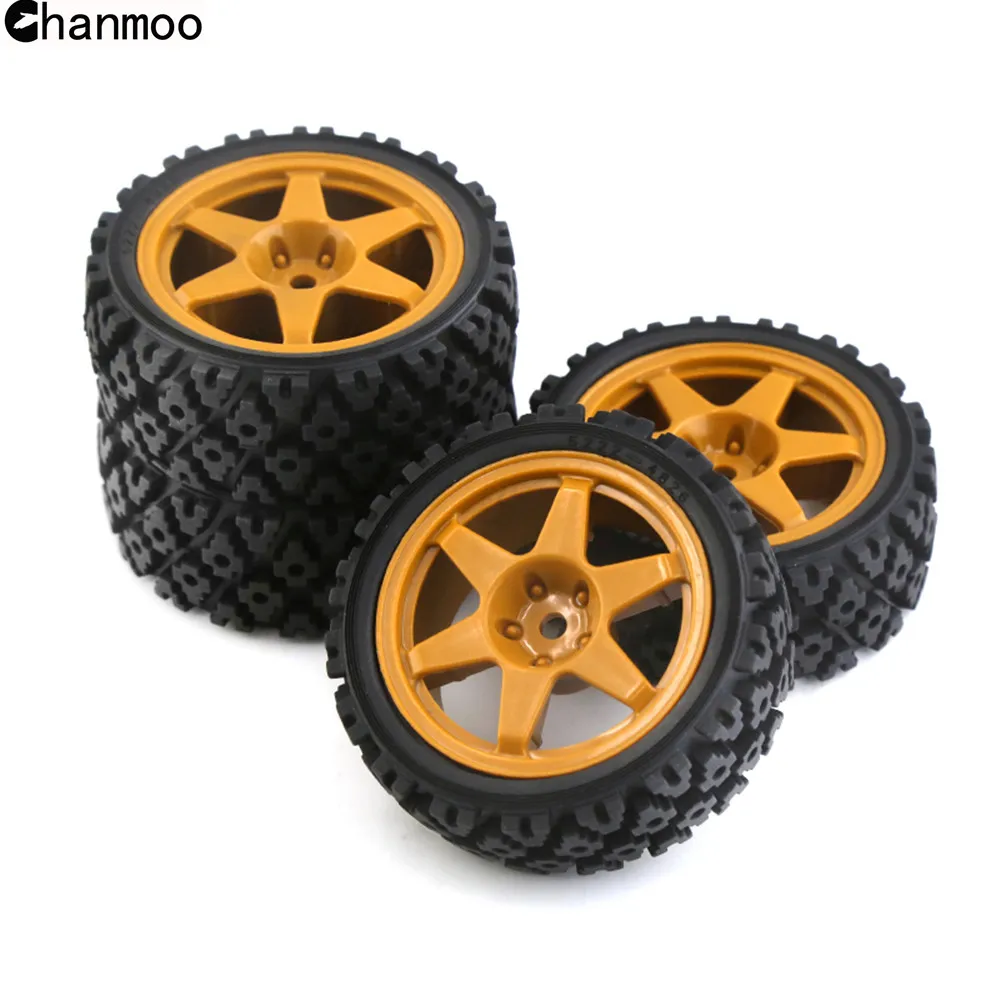 Chanmoo 1/10 RC Racing Car Wheels Rally Tyre & On Road Tires 12mm Hex for Tamiya XV01 XV02 TA06 TT01 TT02 PTG2 144001 A959 HPI