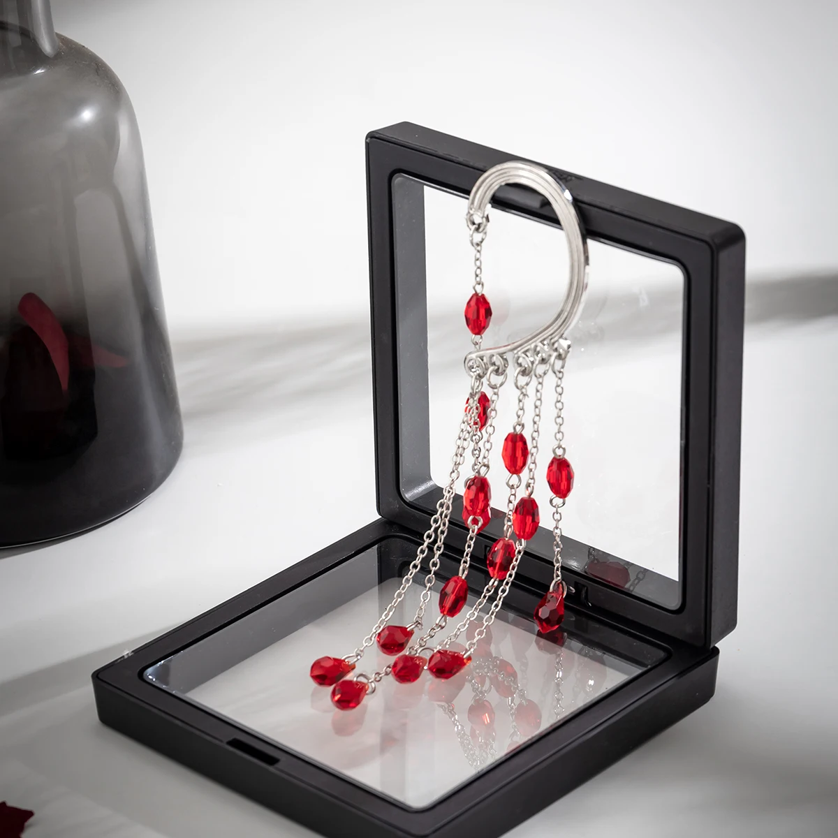 Ingemark 1PC Long 2025 Tassel Red Crystal Clip Earring for Women Wedding Bridal Elf No Piercing new Fake Cartilage Ear Bone Clips Jewelry