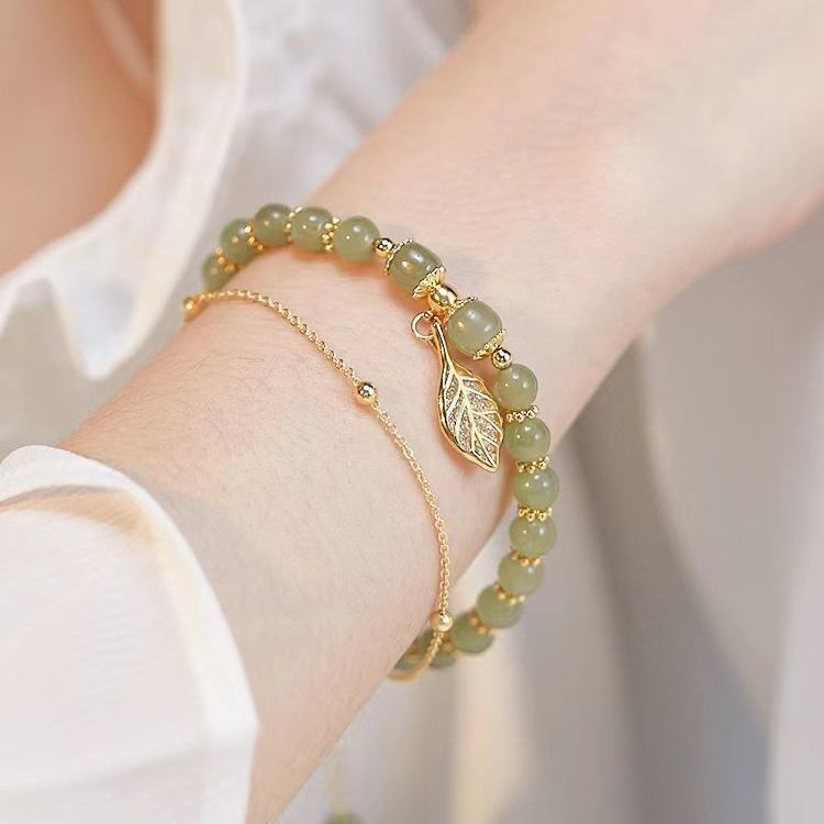 For Bracelet Natural Jade Women ddmysmile Jewelry Accessories Trendy Double Layer Chain Bracelet For Girls Wedding Party Jewelry Gift Smile