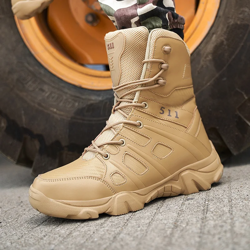 Mens Boots Tactical Special ddmysmile Force Leather Waterproof Desert Combat Ankle Boot Army Work Men's Shoes Plus Size 39-48 Smile