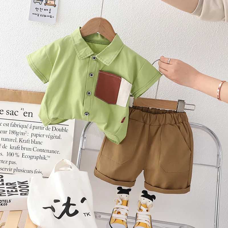 Clothing Sets Children Cotton Summer Clothes Baby Boy Fashion Pocket Shirts Shorts 2Pcs/Set Infant Kids Casual Toddler Tracksuits 0-5 Years