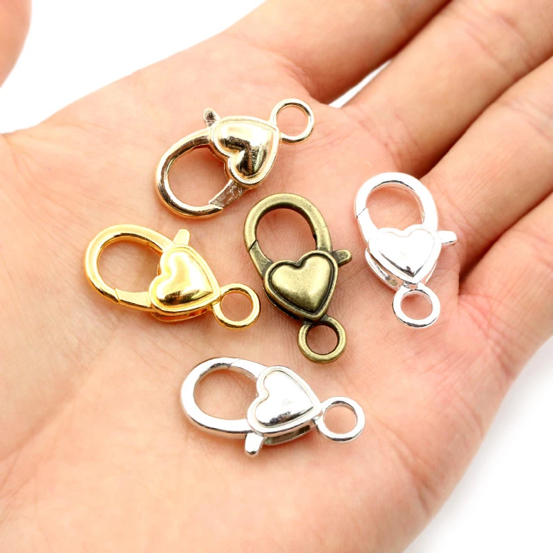 10pcs 26x19mm Gold 2025 Sier Plated Colorful Heart Jewelry Findings,Lobster Clasp Hooks for Necklace Bracelet Chain new DIY Making