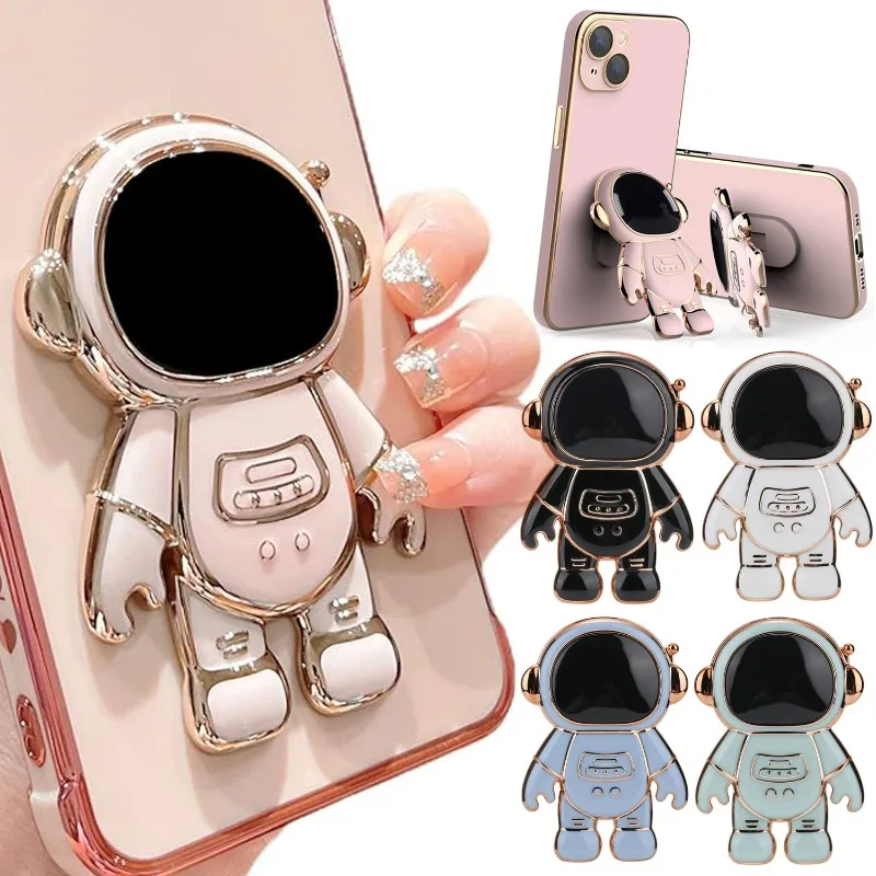 Mobile Phone Ring Holder Finger Kickstand Cute Plating Astronaut Phone Back Grip Hidden Bracket Universal Desk Foldable Holder