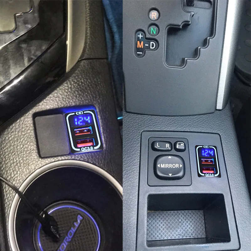 QC3.0 Car USB Port Fast Charger For TOYOTA Camry Land Cruiser 200 RAV4 Corolla Smartphone Quick Charging Adapter LED Accessories