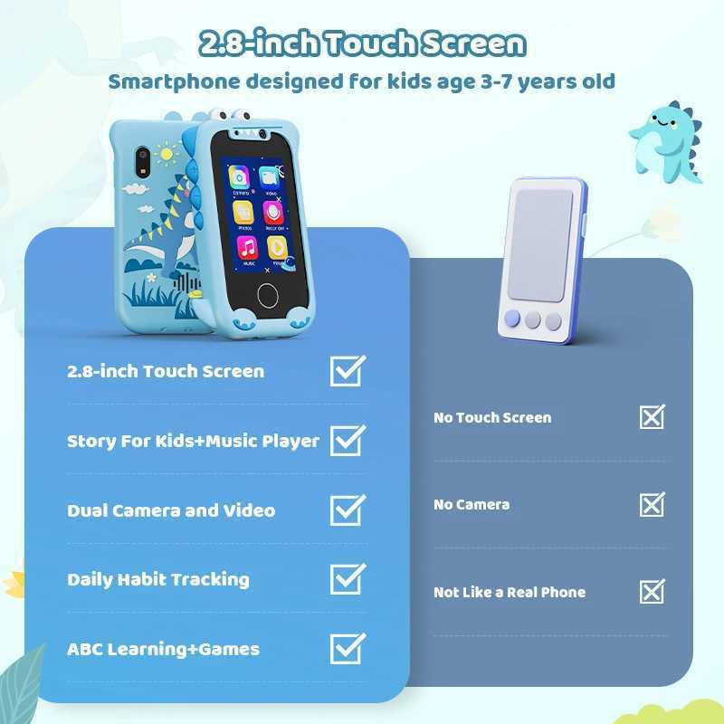Childrens mobile phone for ages 3-12 toy phones with dual cameras MP3 sic players games touch screens learning toys birthday gifts Free shipping