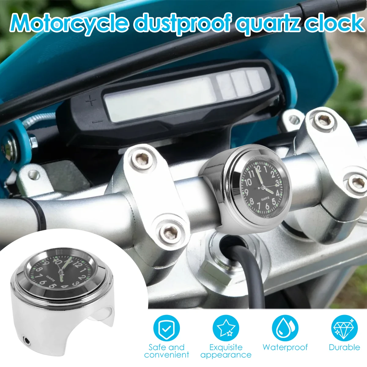 Motorcycle Handlebar Watch Waterproof Chrome Bike Handlebar Mount Quartz Clock Watch Aluminum Luminous Clock Moto Accessories