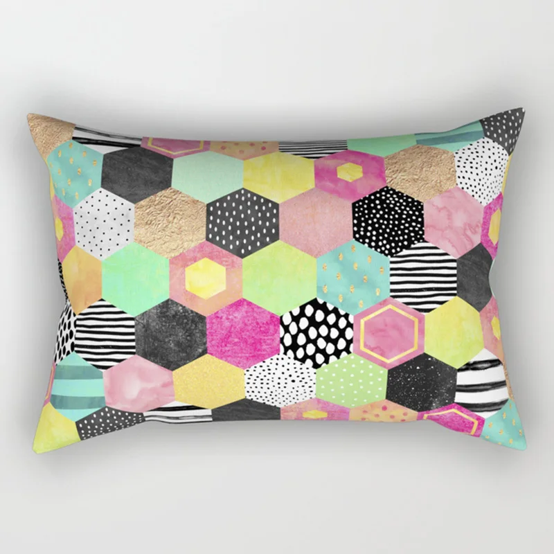 Color Modern Hot Sale Geometry Pillow Covers High Quality Short Plush Veet Rectangle Pillow Cases Room Decoration smile