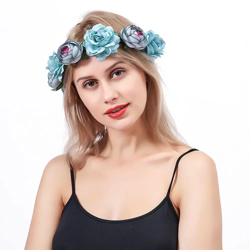 Bohemia Women Flower Wedding Crown Headbands Hair Wreath Bridal Garland Festivals Hair Accessories Photo Props Party Headwear smile