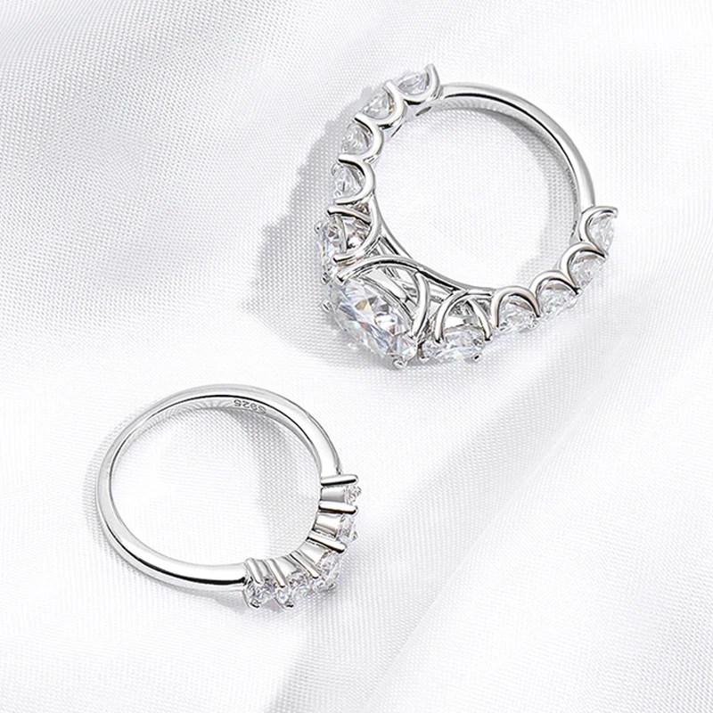 Smyoue 9.8CTTW Certified Full Moissanite Engagement Ring for Women Sparkling Simulated Dia Jewelry S Sterling Sier GRA smile