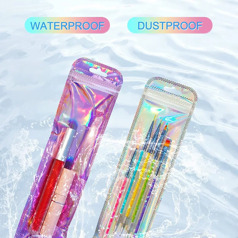 Zipper 200Pcs Mix Rainbow Pouch Long Holographic Plastic Resealable Mylar Pouch Gift Pen Packaging Bags Jewelry Necklace Baggies smile