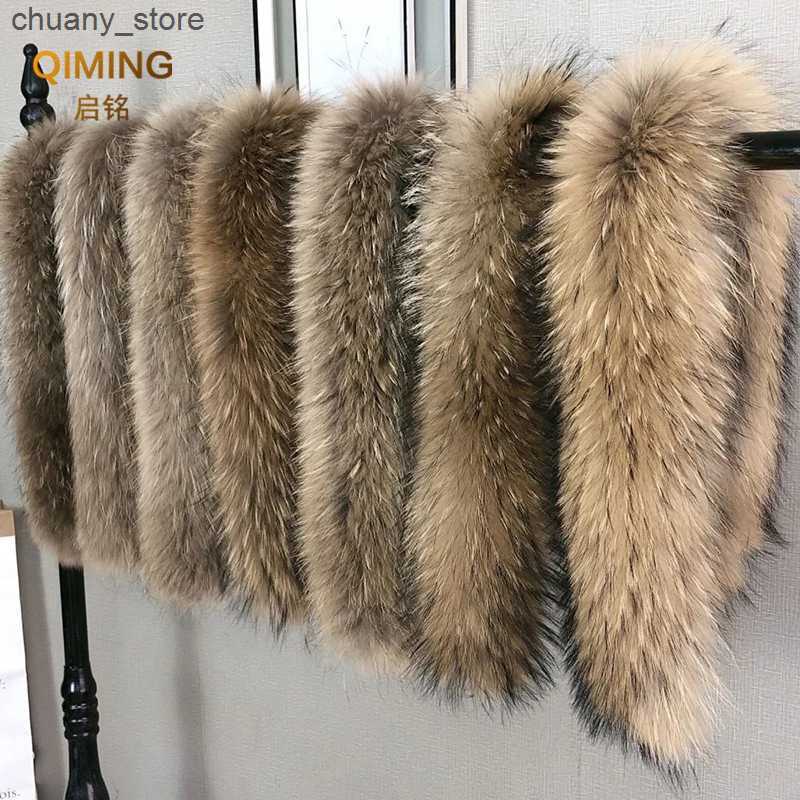 Scarves Winter Real Fur Collar Raccoon Luxery Scarf Furry Neck Warmer Women Men Fluffy Natural Fur Shawl Fur Trim Coat Hood Scarves L240910