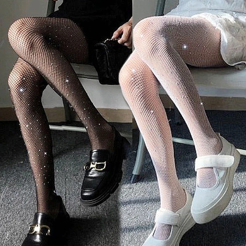 Stockings Sexy Fishnet Rhinestone Women's Tight Pantyhose Summer Stocking Nightclub Miss Socks Bling Hosiery Meias Collant Femme smile