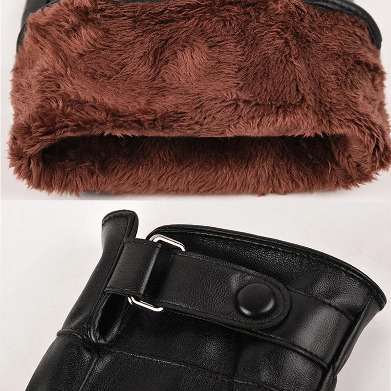 Men's PU Leather Gloves Winter Fleece Outdoor Riding Water Anti Slip Driving ddmysmile Warm Motorcycle Touch Screen Gloves Smile
