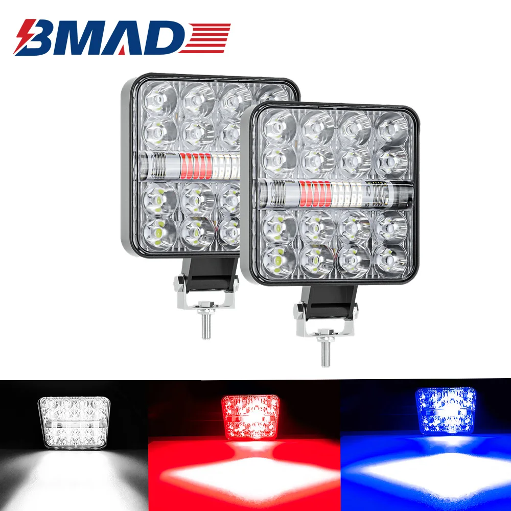BMAD Led Bar Work Light Flashing Red Blue Fog Lights 12V 24V Barra Car for Lada Niva Offroad ATV Dirt Bike Pickup Truck Boat