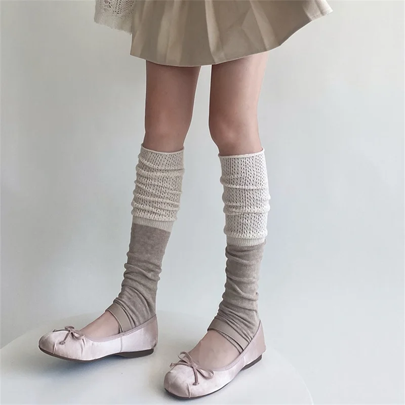 Y2K Fairycore Knee High Socks 2000s Retro Contrast Color Leg Warmers Knit Leg Sleeves Kawaii Lolita Style Elastic Soft Socks