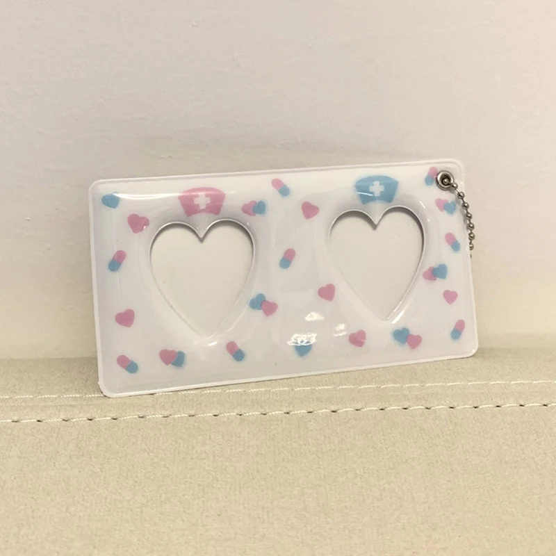 Heart Pink 1-inch Sweet Card Holder Lucky Clover Love Bean Photo Key Chain Pendant Portable ID Card Sleeve smile