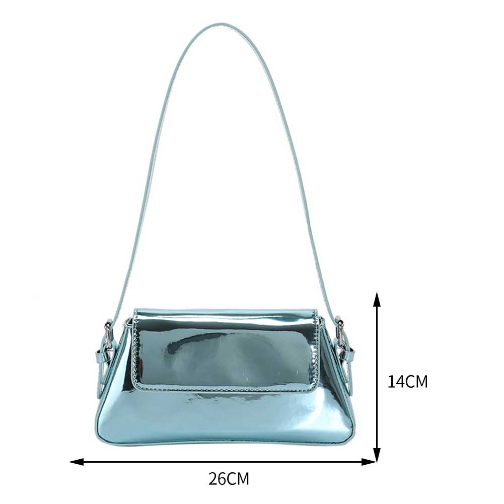Exquisite Evening Bag for Women Bright PU Leather Shoulder Bag Casual Solid Underarm Bag Fashion Zipper Top-handle Handbag Bolsa
