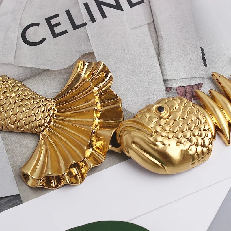 Womens Belt High Quality Womens Elastic Gold Belt Womens Waist Fish Metal Dress Belt 241108