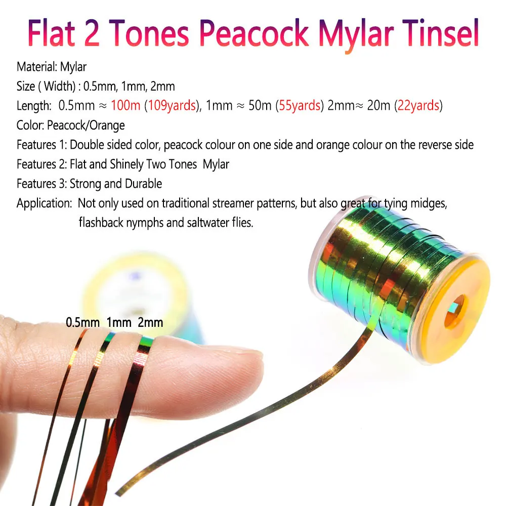 Flat Wide Bimoo 0.5mm~2mm 2 Tones Pea Mylar Tinsel Metalic Durable Body Fly Tying Material For Nymphs Midges Saltwater Fly smile