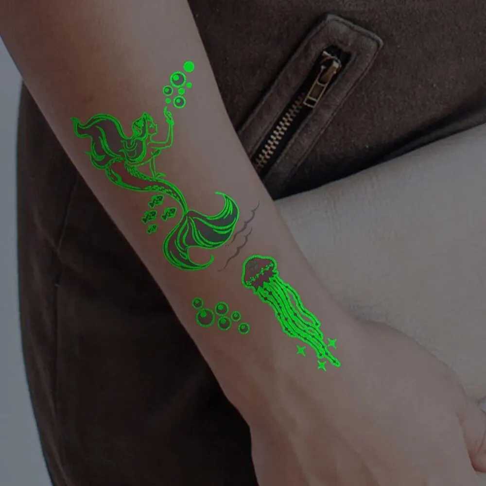 10 pieces of luminous dinosaur luminous waterproof temporary tattoo stickers mermaid lion sparkling tattoos childrens arm art fake tattoos W241109