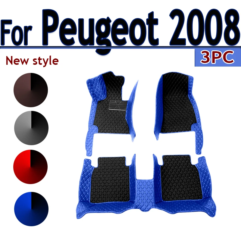Mats Car For Floor Peugeot 2008 P24 2020 2021 2022 Leather Mat Rugs Durable Pad Anti Dirty Carpets Set Car Accessories smile