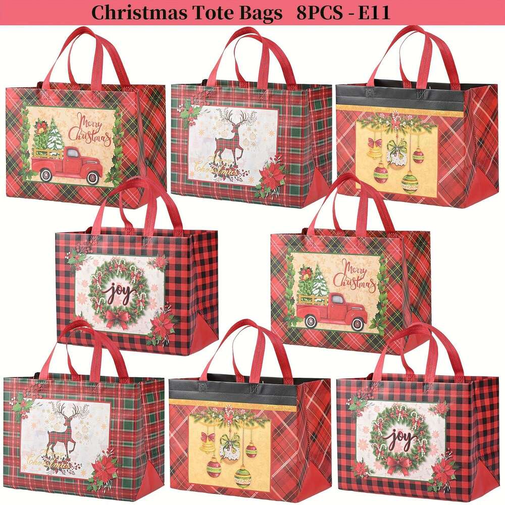 Christmas 8pcs Handbags with Handles, Snack Multifunctional Non-woven Bags, Used for Gift Packaging Shopping, Christmas Party Supplies,