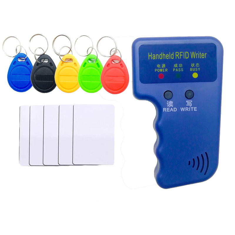 Handheld 125KHz EM4100 TK4100 RFID Copier Writer Duplicator Programmer Reader + 5pcs EM4305 T5577 Rewritable ID Keyfobs Tags