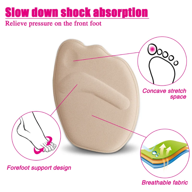 Heels High Forefoot Pad Half Insoles 2/4pcs Women's Memory Foam Anti-slip Back Sticker Pain Relief Protector Shoe Pads Cushion smile