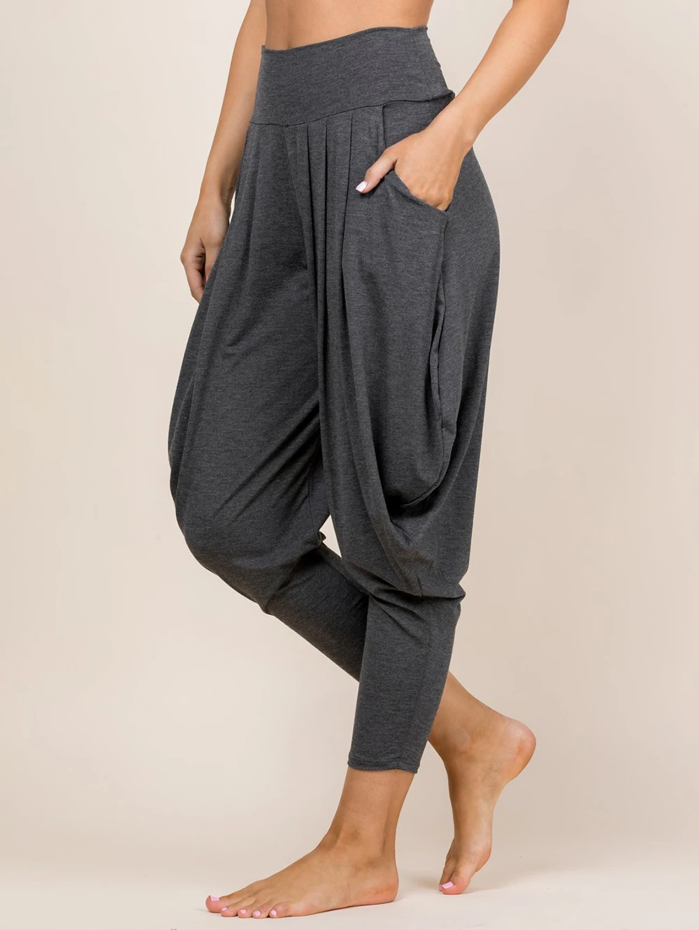 Color Solid Women Sport ddmysmile Wide Waist Pleated Draped Lantern Pants Elastic High Waist Casual Pants Smile