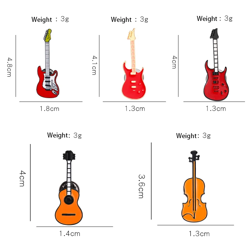 Creative Musical Instrument Enamel Pins Guitar Violin Bass Brooch Metal Rock Orchestra Lapel Badges Jewelry Gifts