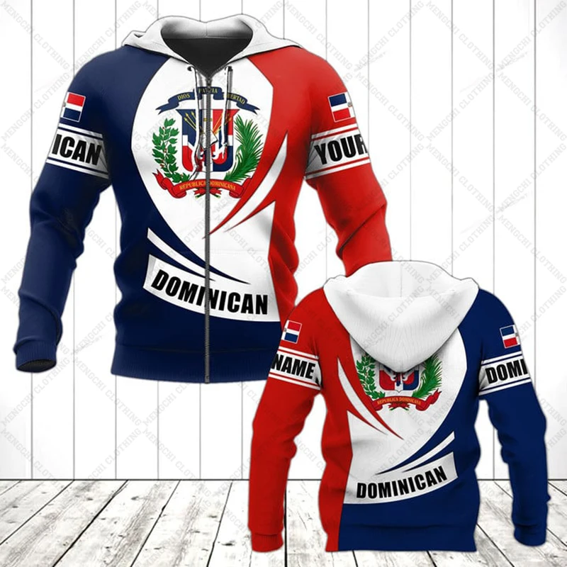 Custom Name Dominican Emblem Zipper Hoodies Loose Unisex Oversize Sweatshirts Winter Casual Streetwear Tops Pullover