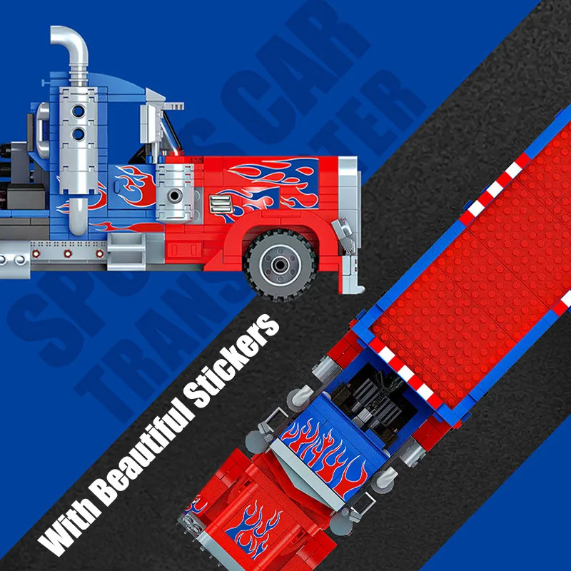 1374PCS Technical City Trailer Transport Truck Sportcar Building Blocks Racing Car Bricks Model Vehicle Toy Kids Adult For Gifts