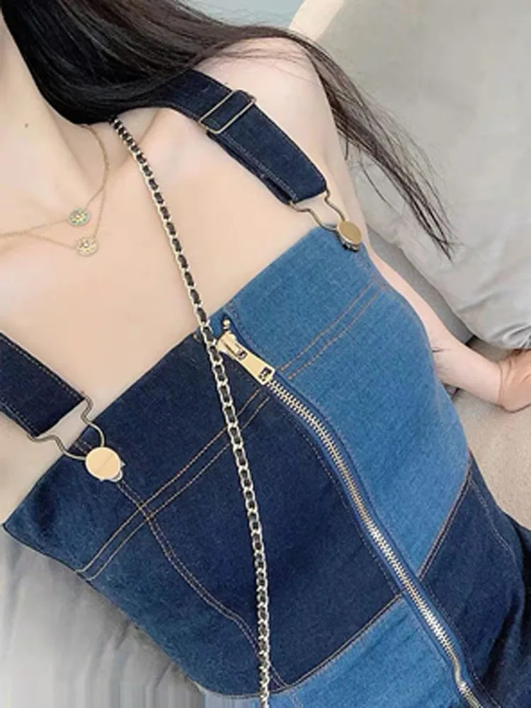 Summer womens Denim suspenders Jeans Blue Straight wide legs street style loose high waist denim Jumpsuit womenLTKBlue1 240409
