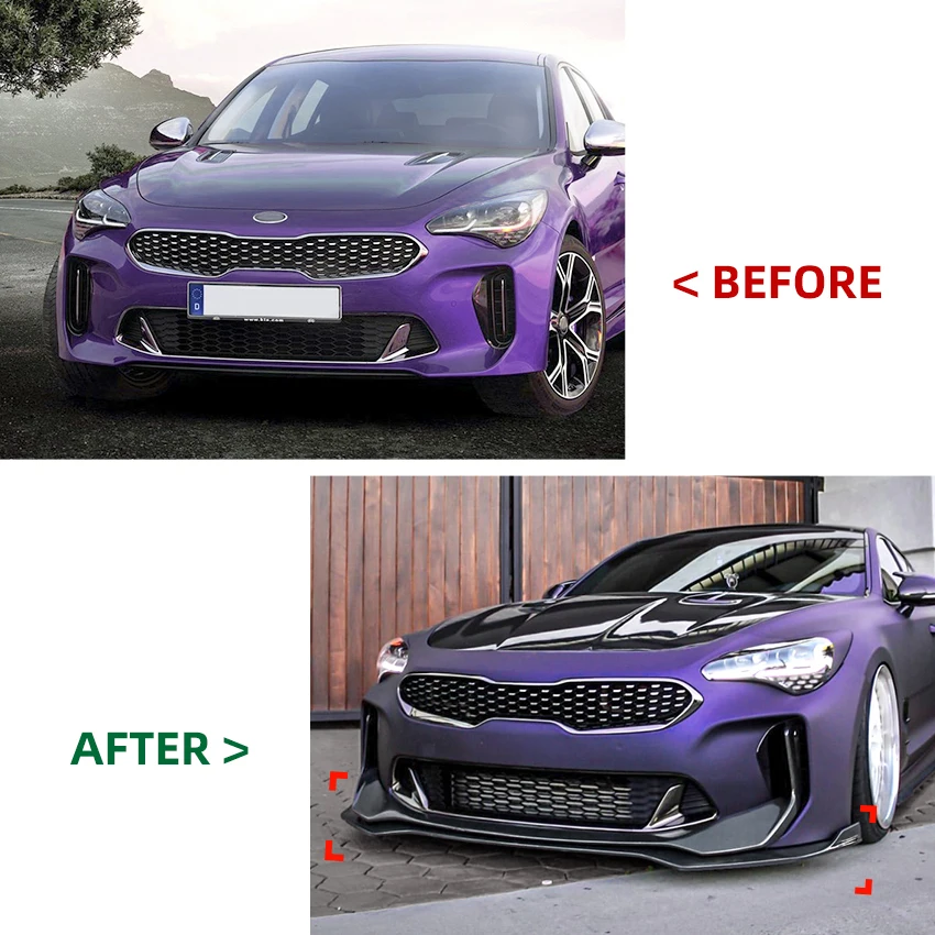 For Kia Stinger GT 2018-2023 3Pcs Car Front Lip Bumper Splitter Diffuser Body Kit Spoiler Tuning Guard Deflector Lips Covers