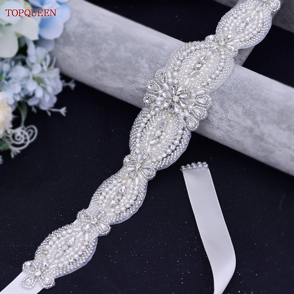 Bridal Belt TOPQUEEN ddmysmile Rhinestone Crystal Beaded Sash Wedding Accessories Women's Prom Party Dresses Waistband S490 Smile