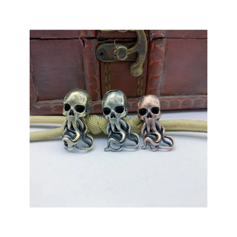 Brass Knife Bead Punk Key Ring Pendants Copper Skull Keychains Rope Beads Paracord ddmysmile Car Accessories Smile
