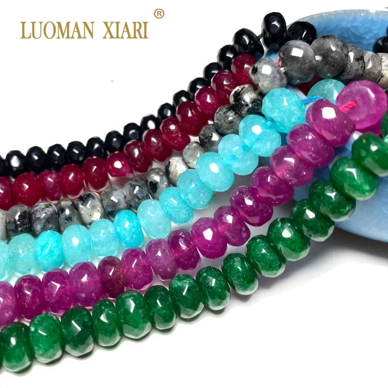 Faceted 5*8mm Rondelle Natural Stone Green Chalcedony Jades Labradorite Spacer Bead for Jewelry Make Diy Bracelet Accessories
