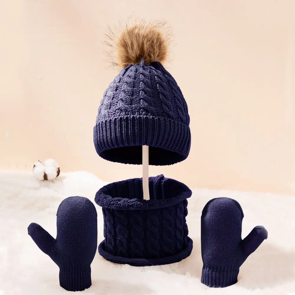Kids Winter Hat 3pcs/set Scarf Mittens Set Toddler Knitted Girls Children Neck Warmer Boys Warm Gloves 0-36 Months smile