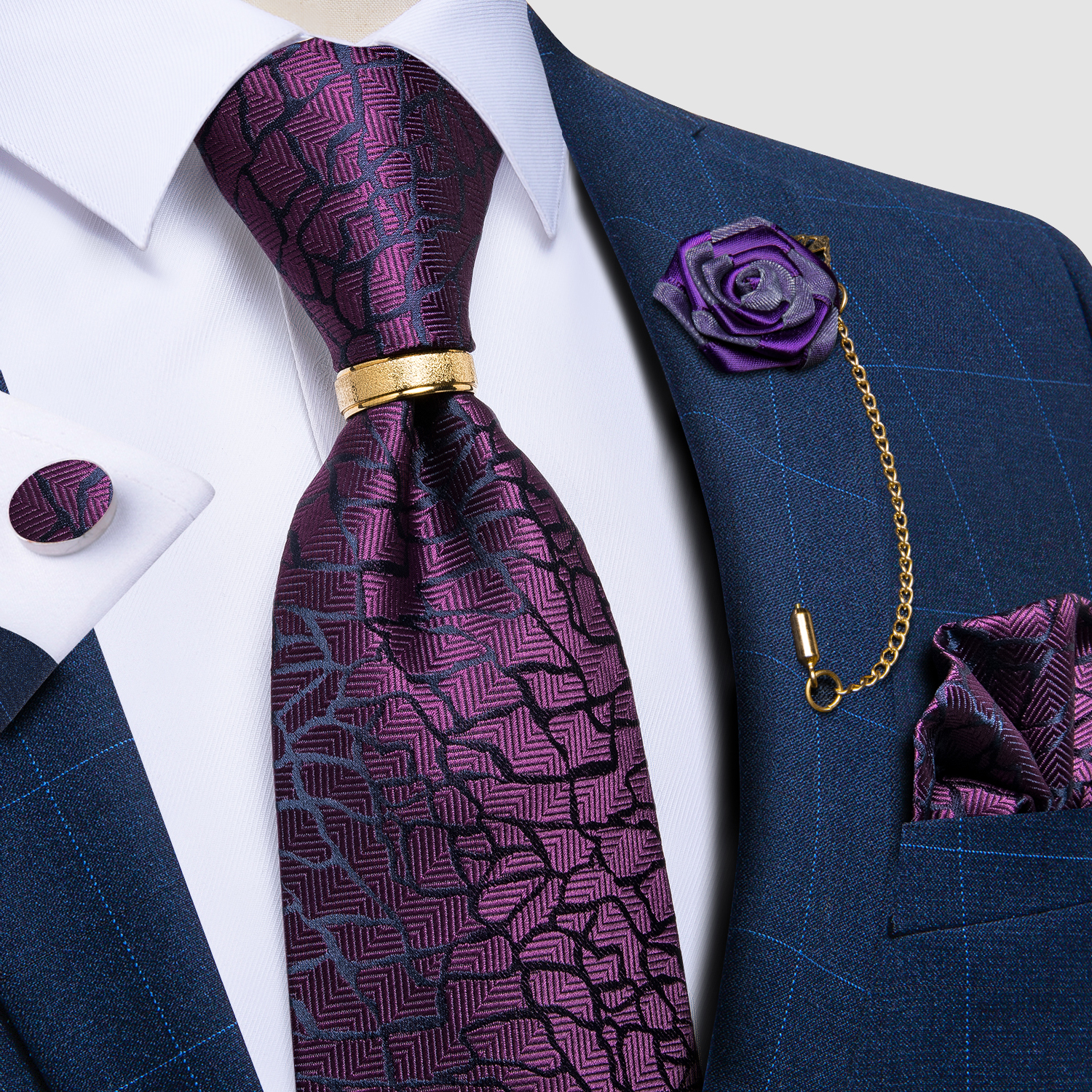 Luxry Tie Red Paisley Black Men's Ties Wedding Accessories Neck Tie Handkerchief Cufflinks Lapel Pin Gift For Men DiBanGu