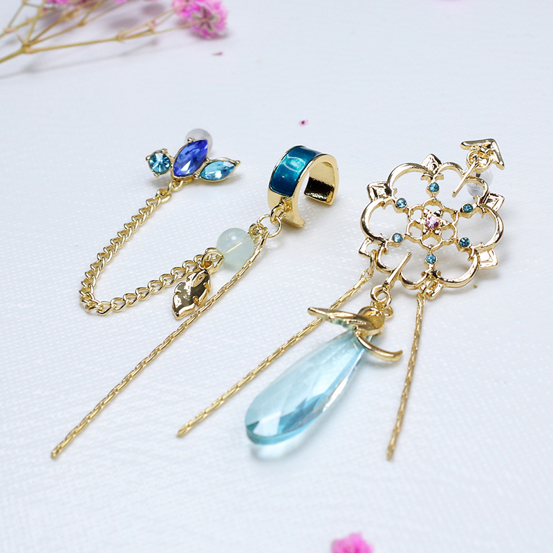 Genshin Impact Scaramouche Game Earrings Wanderer Kunikuzushi Cosplay Women ddmysmile Chain Pendant Ear Clips Studs Balladeer Jewelry Gift Smile