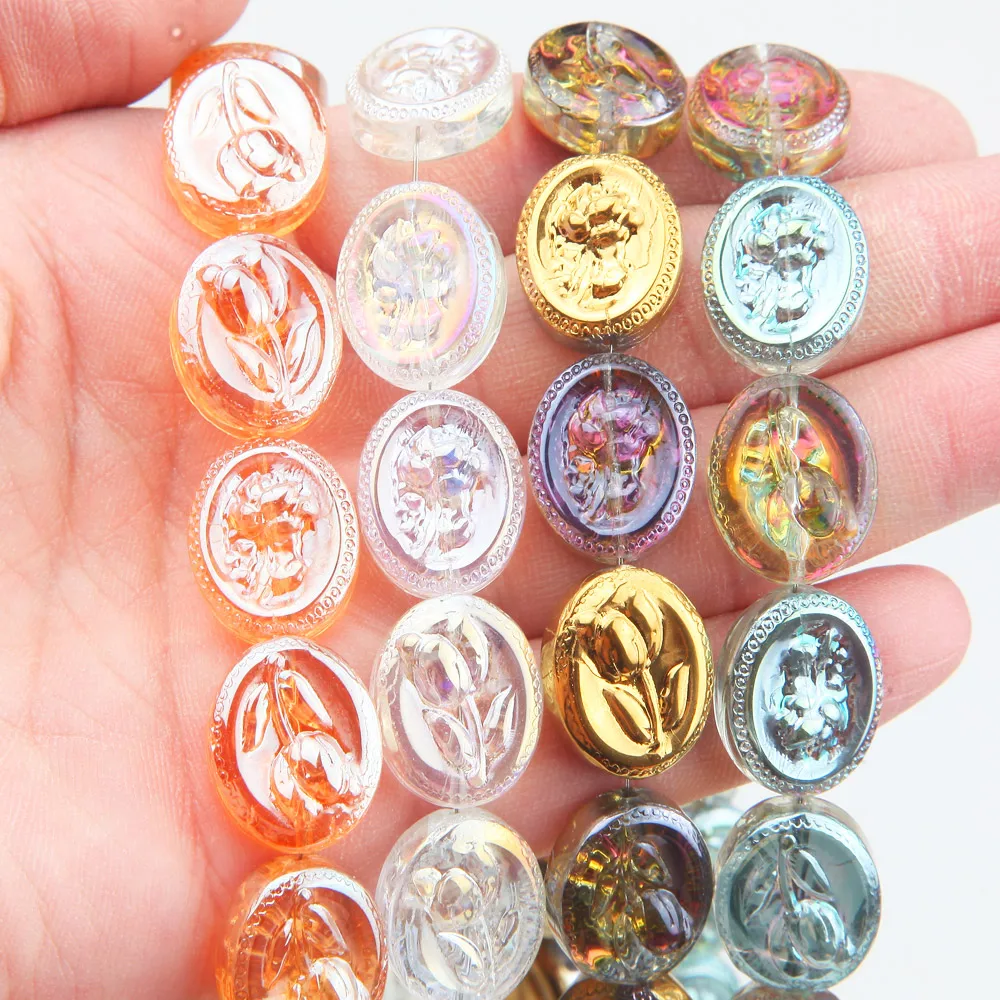 Roses Tulip Oval 20pcs Flower Beads AB Color Bead Charms for Jewelry Making Bracelet Necklace DIY Handmade Findings 15*19mm smile 15*19mm