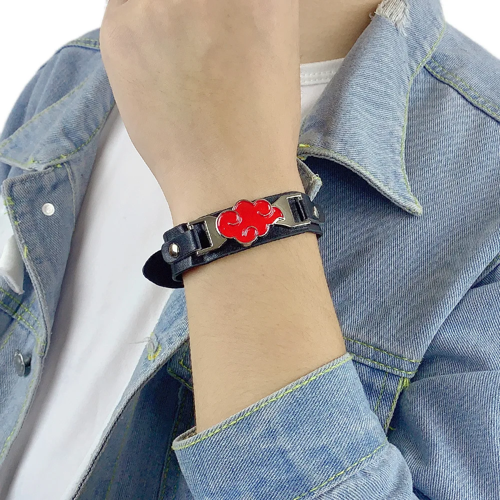 Sasuke Anime Akatsuki Uchiha Uzumaki ddmysmile Red Cloud Sharingan Bracelets Leather Rope Figure Kids Toy Cosplay Gift Smile