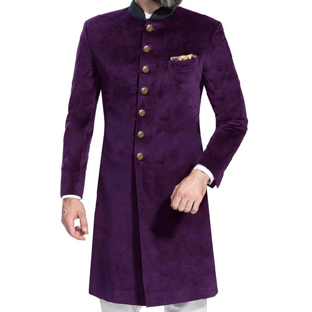 New Only Blazer 1PCS Men's Suit Stand Lapel Long Costume Veet Single Breasted Pieces Party Blazer Homme Tuxedo Popular Wedding smile