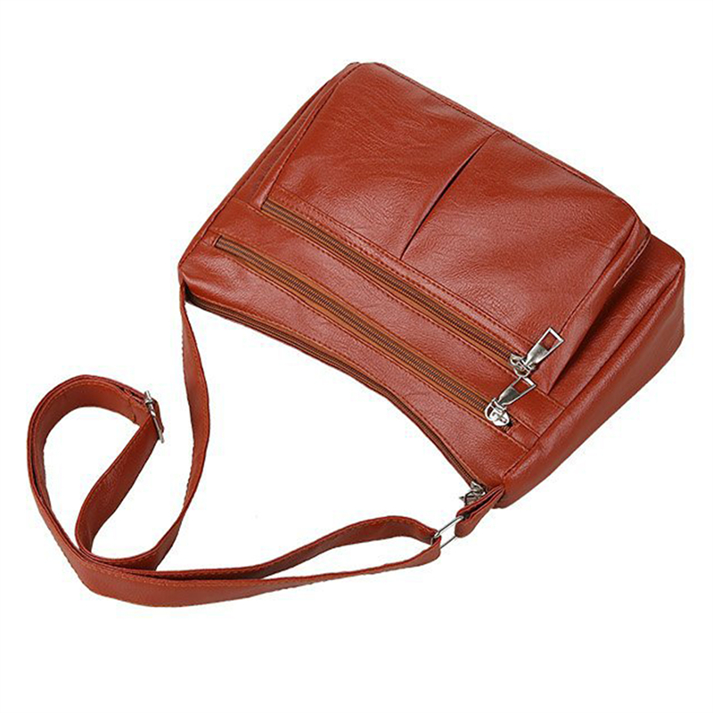 Ladies Crossbody Bag New Casual Female Bag Soft PU Leather Shoulder Multi-pocket Shoulder Bag Solid Color