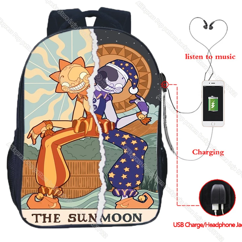 Sunrise Backpack Breach Security for Teenager Fnaf Sundrop Moondrop Boys Children School Bags Usb Charging Laptop Kids Book Bag smile